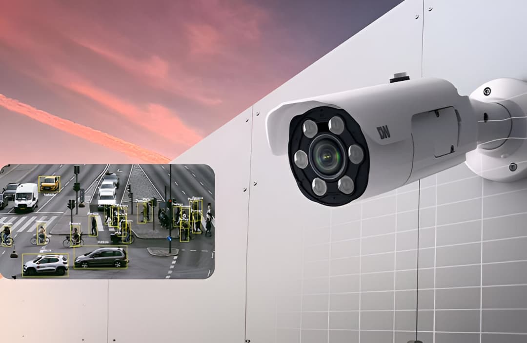 Security camera installed on exterior wall